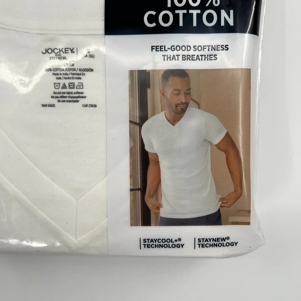 NEW Jockey generation 100% cotton white v-neck staycool undershirts 3 pack S